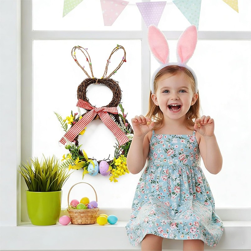 Easter Bunny Spring Wreath for Easter Decorations Artificial Easter Rabbit