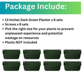 Maxona Vertical Garden Planter - 8 Pack, 13 inch Wall Mounted Planter for Patio Outdoor Decor, Home Green Plastic Pot Balcony Planter, Plant Vegetable Fruit Herb Hanging Pocket Holder Flowerpot