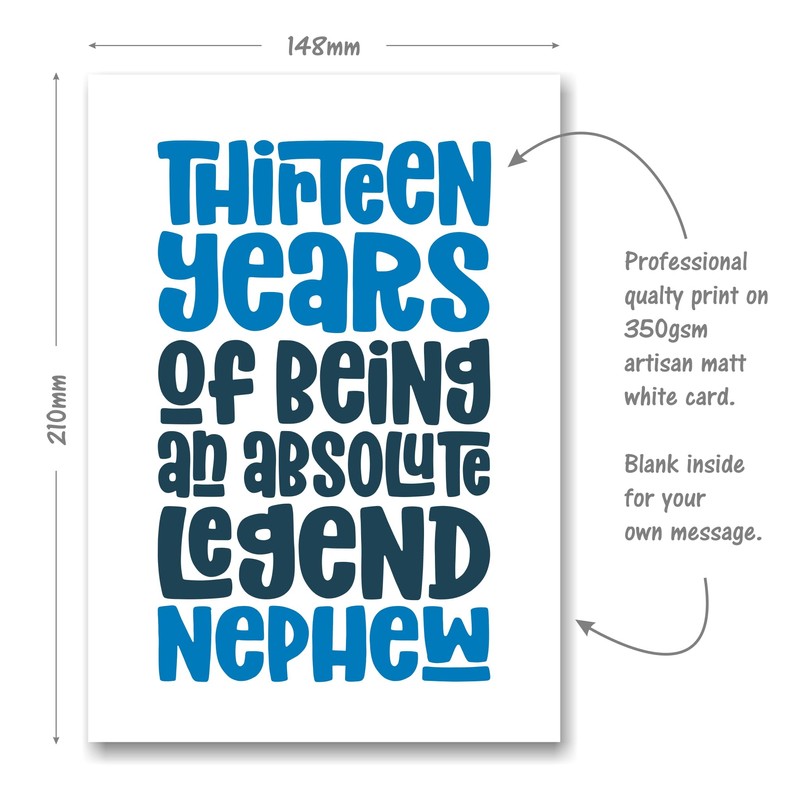 Nephew 13th Birthday Card for Nephew - Thirteen Years of