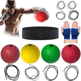 Boxing Reflex Ball, 4 React Reflex Ball Plus 2 Adjustable Headband, Perfect for Reaction, Agility, Punching Speed, Fight Skill and Hand Eye Coordination Training