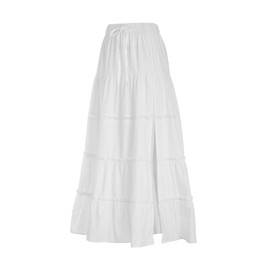 Edhomenn Women Long Skirt Solid Color Drawstring Elastic Waist Ruched Midi Skirts Y2K Large Swing Skirt, 01 white