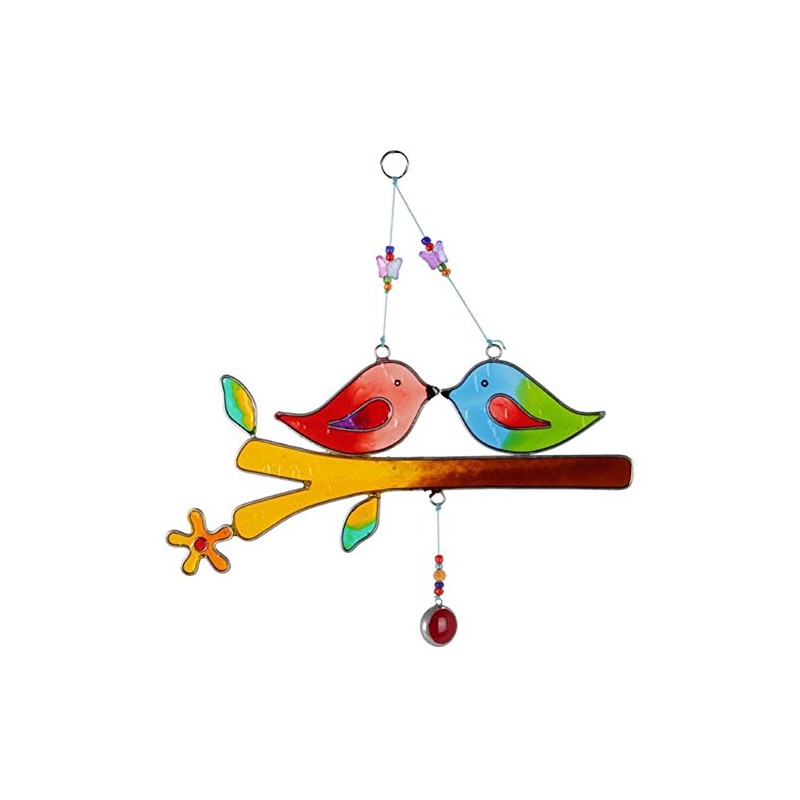 Handcrafted Lovebirds on a Stick Suncatcher Stained Glass Effect