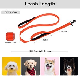 Aepeasti Dog Leash for Medium to Large Dogs with Two Padded Handles 5FT/6FT, Double Handle Dog Leash, Reflective Training Lead, Durable Traffic Leashes(5FT,Orange and Orange(2-Pack))