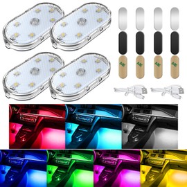 4 PCS Car LED Lights for Car Interior, 7 Colors Magnetic USB Wireless LED Lights with Bright LED Lamp Beads, Portable Touch Rechargeable LED Interior Auto Lights for Car Decor