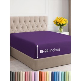 Extra Deep King Fitted Sheet - Hotel Luxury Single Fitted Sheet Only - King Sheet Easily Fits 18 inch to 24 inch Mattress - Soft Wrinkle Free, Breathable & Comfy Extra Deep Pockets Purple Fitted Sheet