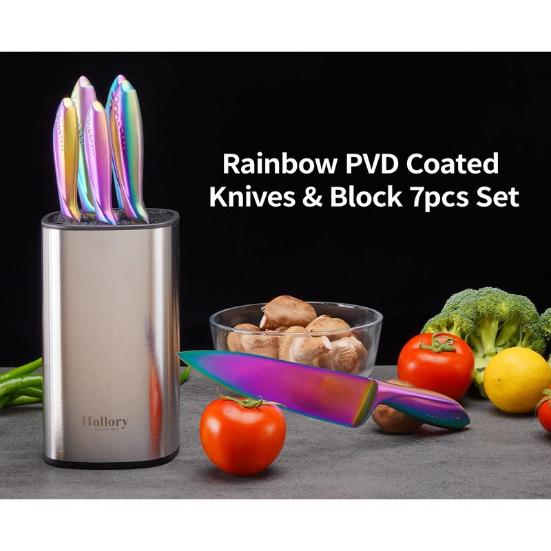 Rainbow Knives Block Set 7 Pieces, Iridescent German High Carbon