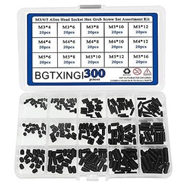 BGTXINGI 300pcs M3/4/5 Hexagon Socket Grub Screws Set Assortment Kit with Plastic Box 12.9 Class Black Alloy Steel (Hexagon Socket Grub Screws Set)
