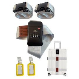 nmbaobei Adjustable Luggage Belt with TSA Combination Lock (Silver), a Total of Three Luggage Belts, Can be Used individuallyplus 2 Luggage Tags，Adjustable, Easy to use, Protects Your Luggage