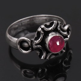 JEWELSTREZORO Cabochon-Granat Edelstein-für Herren und Damen,Geschenkartikel, 925er-Sterling Silber Band Ring Schmuck TSR1006BS_18 (64 (20.4))