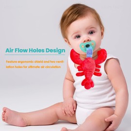NiBaby Pacifier with Infant Plush Pacifier Holder, BPA Free Silicone Teether Soothie Snuggle Pacifier with Detachable Soft Hand-Hold Stuffed Animal for 0+ Months Newborn Baby All Ages (Lobster)
