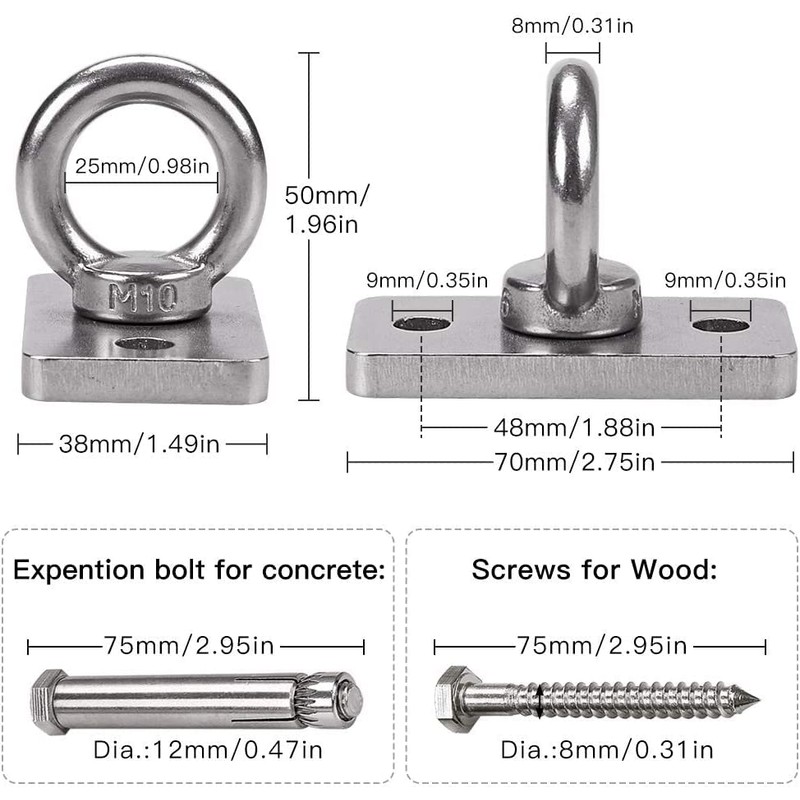 WAREMAID Wall Ceiling Mount Bracket for Suspension Strap, Battle Rope