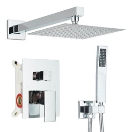 Ackwave Shower Faucet Polished Chrome Shower System with 8 Inches Rain Shower Head and Handheld Spray Bathroom Luxury Rain Shower Faucet Set Complete Wall Mounted