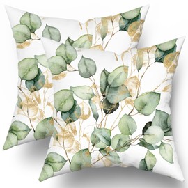 Kawani Eucalyptus Leaf Pillow Covers 20x20 Set of 2 Watercolor Pillow Sage Green Leaf Pillow Covers Gold Leaves Modern Throw Pillows Cover Decor Gifts for Bed Couch Sofa Living Room