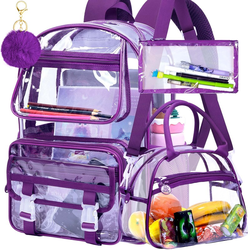 KLFVB Clear Backpack Heavy Duty, 3PCS Girls See Through School