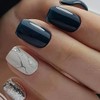 Medium Square Press On Nails Dark Blue Fake Nails Marbling