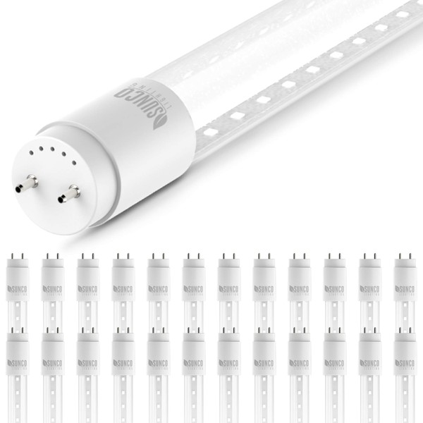 Sunco 24 Pack T8 LED 4FT Tube Light Bulbs Ballast Bypass Fluorescent Replacement, 5000K Daylight, 15W, Clear Cover, Retrofit, Single Ended Power (SEP), Commercial Grade – UL