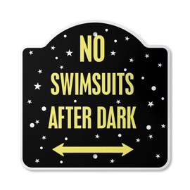 No Swimsuits After Dark 14" x 14” Sign | Indoor/Outdoor Plastic | SignMission Designer Pool Spa Hot Tub Nudist Swimming Bathing Novelty Gift Funny Joke Gag Road Garage