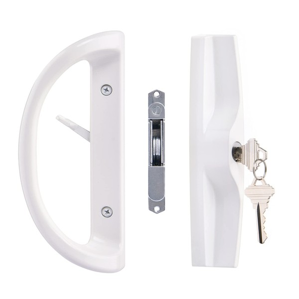 Sliding Patio Door Handle Set with Key Cylinder and Mortise Lock, Full Replacement Fits Door Thickness from 1-1/2" to 1-3/4"，3-15/16” Screw Hole Spacing, Reversible Design(Non-Handed)