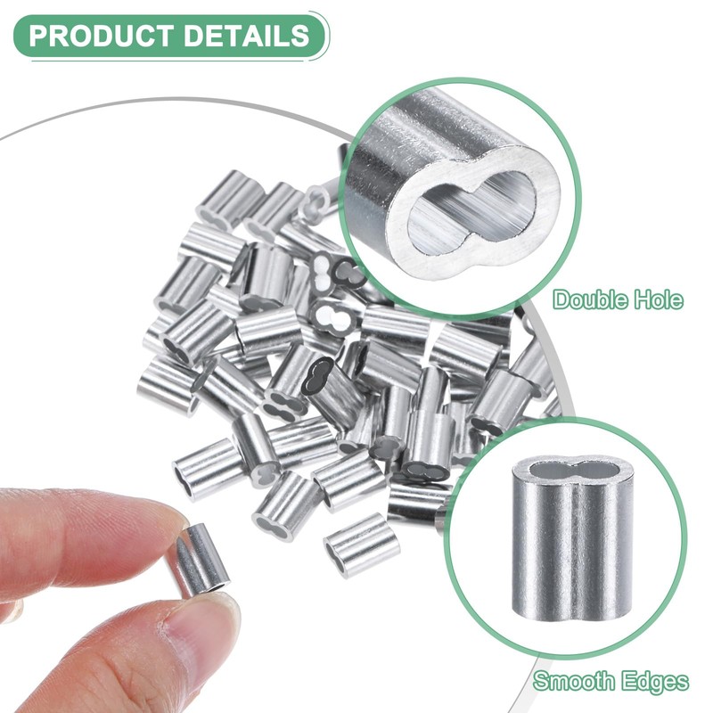 M METERXITY 200-Pack Aluminum Crimping Loop Sleeves, 2mm 5/64" Double