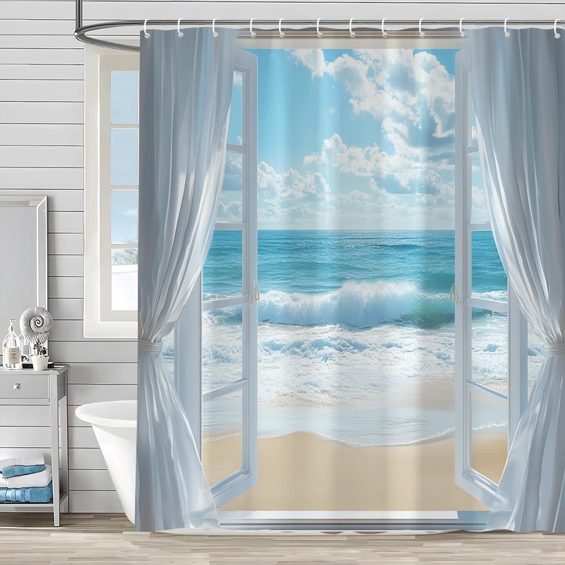 Ocean Beach Shower Curtain Sunshine Coastal Seaside Window Nature Scenery