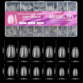 Short Nail Tips Pre-Shape Coffin Nails Extension Fake Nails 600PCS False Nail Press on Nails Clear Half Frosted Nails Tip Fake Nails Pre-Shape Press on Nails Full Cover Artificial Nail Tips For Nail Extension Salons and Home DIY, 12 Sizes False Gelly Tip