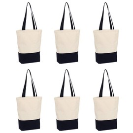 Heavy Duty 12 oz Canvas Tote Bags DIY for Crafting and Decorating Reusable Grocery Washable Bag Shopping Bag 17x14x4 Inches - 6 Pack (Dark blue)