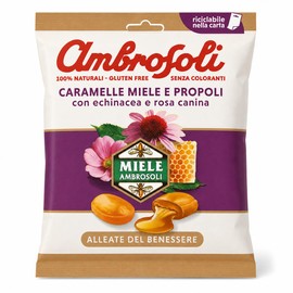Ambrosoli Caramelle Miele e Propoli con Echinacea e Rosa Canina – Caramelle Ripiene con Estratti Naturali, Gusto Delicato, Busta 90 g