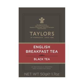 Taylors of Harrogate English Breakfast, Black Tea, Individually Wrapped Bags, 20 Count (Pack of 1), Rich, Bright & Malty, Caffeinated, Enjoy Hot or Iced, 20 Teabags