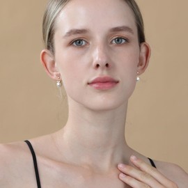 Halora Pearl Earrings Women's 8/10/12 mm Gold/Silver Pearl Earrings Studs Hanging Gifts Pearl Stud Earrings for Women, Bronze, No Gemstone