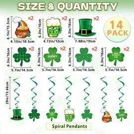 Zonlianxin St Patricks Day Decorations Pre-Assembled Shamrock Lucky Banner Garlands Clover Hanging Swirls Irish Decor for Home Saint Patrick Party Supplies(Set 2)