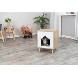 TRIXIE Isa Indoor Cat Condo, Modern Cat Bed Side Table & Nightstand, Cat Hideaway Cave with Cozy Cushion