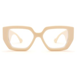Hycredi Thick Frame Blue Light Glasses for Women Men Fashion Oversized Square Computer Gaming Eyeglasses with Clear Lens-Beige