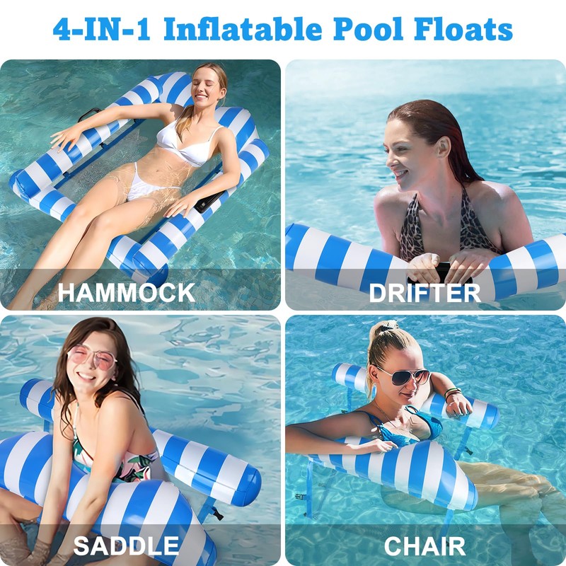 Water Hammock, Durable Portable Pool Inflatable, 4-in-1 Inflatable Pool Floats,