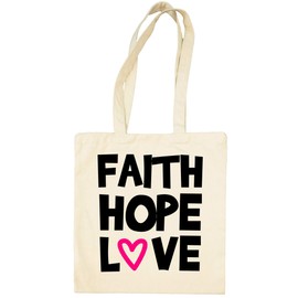 Faith Hope Love Pink Heart Valentines Off White Shopping Bag, off white, Unit size