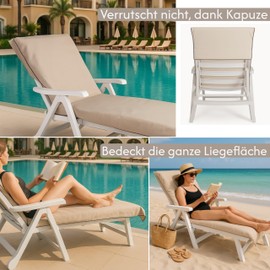 CalmySEA 2 x Hand Towels for Sun Lounger - 200 x 75 cm with Hood Microfibre Light Weight Protective Cover for Garden Lounger Towels with Envelope Deck Chair Cover Beach Lounger (Beige, Pack of 2)