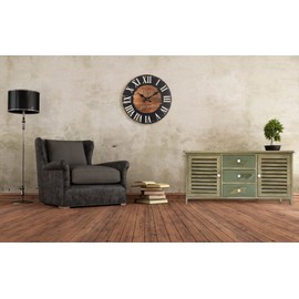 Rebecca Mobili Wall Clock Large Wall Clocks Mdf Brown Black Industrial Round - Ø 33,8 cm x P 4 cm (H x W x D) - Art. RE6152