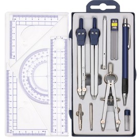 13 Pieces Geometry Set Compass Geometry Tools Math Compass and Protractors Set Metal Drawing Compass Precision Set Graphic Compasses Triangle Rulers Pencils Protractor with Storage Case