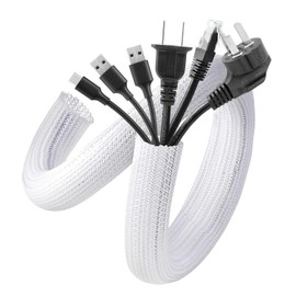 Timotech Set de 2 Organizadores de Cables para Escritorio, Protector de Cable, Funda Cables de 5 pies y 1.2 pulg, Cubre Cables Debajo del Escritorio para Computadora de Oficina en Casa. (Blanco)