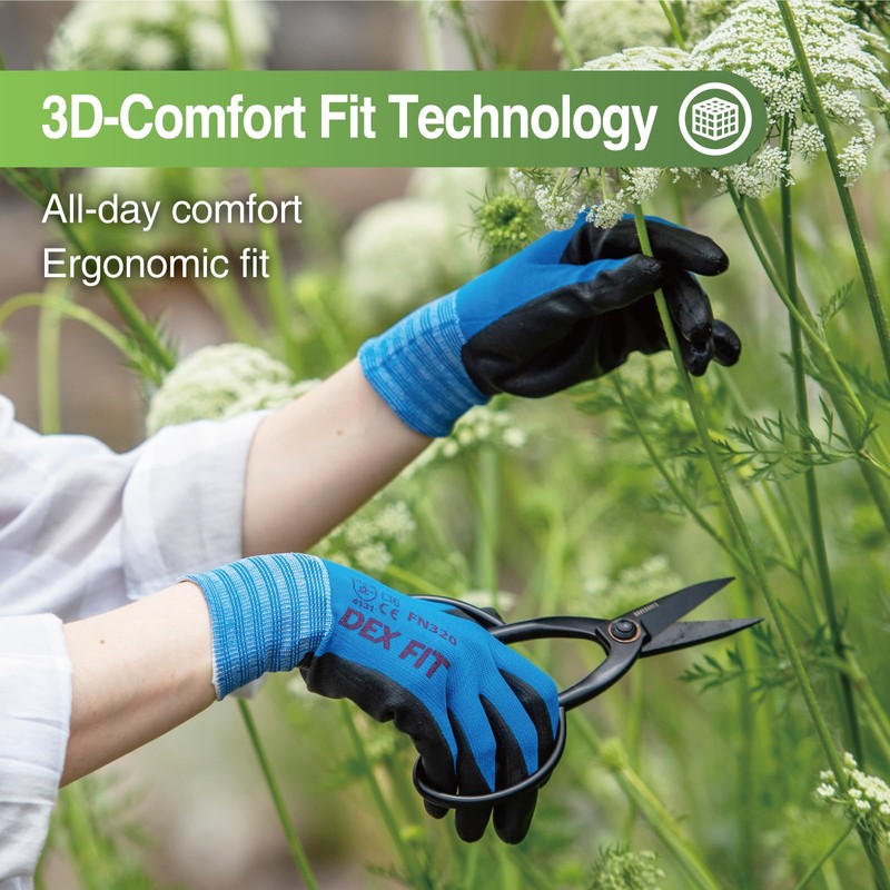 DEX FIT Premium Nylon Nitrile Work Gloves FN320, 3D-Comfort Stretchy