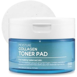 TENZERO Moisture Collagen Toner Pad 70ea, 100% Natural Cotton, Hydrating Moisturizing Glowing Face Toner Pads, Korean Facial Toner, Dry Skin, 160g