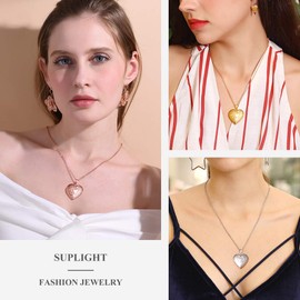 Suplight 18K Gold Plated Heart Locket Necklace with Picture Inside, Expanding Photo Locket Necklace, Vintage Flower Heart Shaped Locket Pendant Necklace for Women Girls