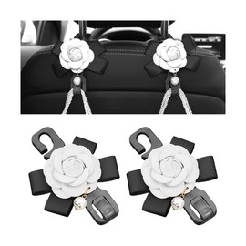 Bittwee Car Seat Headrest Hook, 2PCS Cute Flower Vehicle Backseat Organizer Hanger for Purse Grocery Bag Coat, Auto Interior Hanging Decor Accessories, Universal for SUV Sedan Truck (White)