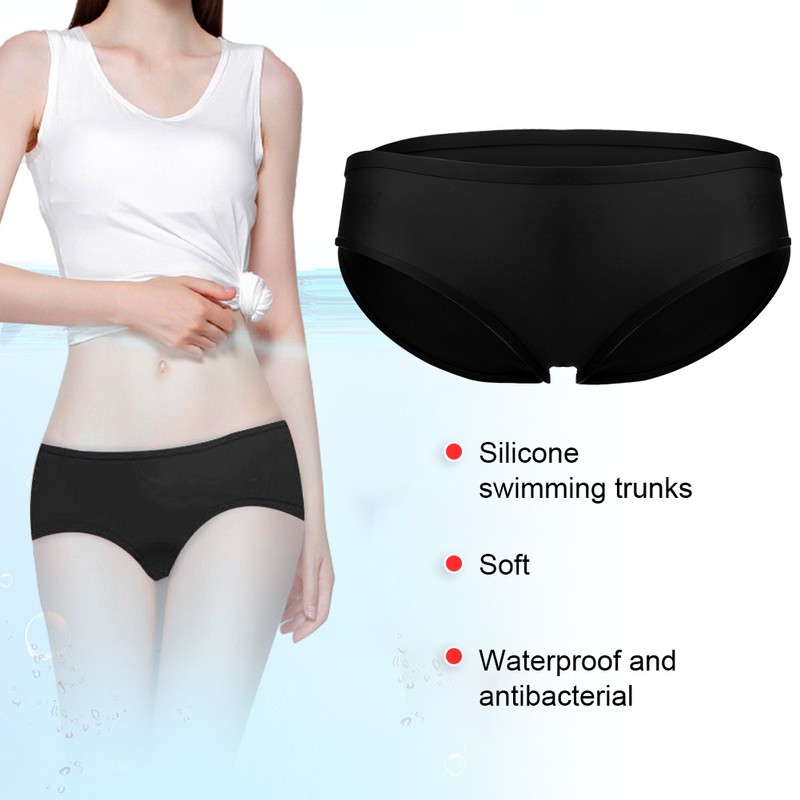 Silicone Elastic Female Swimming Trunks Waterproof Antibacterial Swimming TrunksBlack
