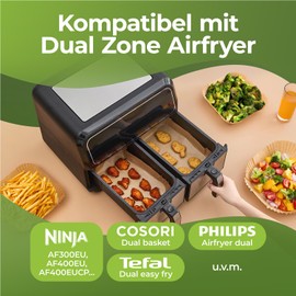 FRITTI® Baking Paper for Hot Air Fryer Ninja Pack of 150 Dekra Tested 22 x 14 cm Rectangular Compatible with Dual Zone Airfryer Accessories 8 - 12 L