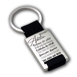 Lieblingsmensch Engraved Stainless Steel Keyring with Textile Band | Abitur geschafft! | Key Ring for Graduation | Car Pendant with Key Ring on Request with Back Engraving, Textile band