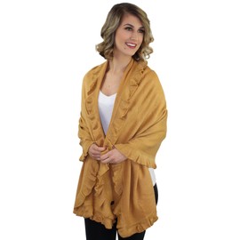 Camel Knit Poncho Shawl With Ruffled Edge