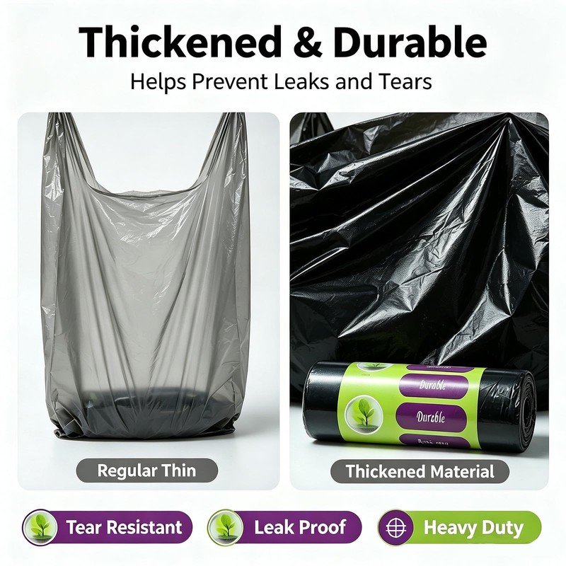 Tall Kitchen Trash Bags 13 Gallon, Easy Tear Black 60