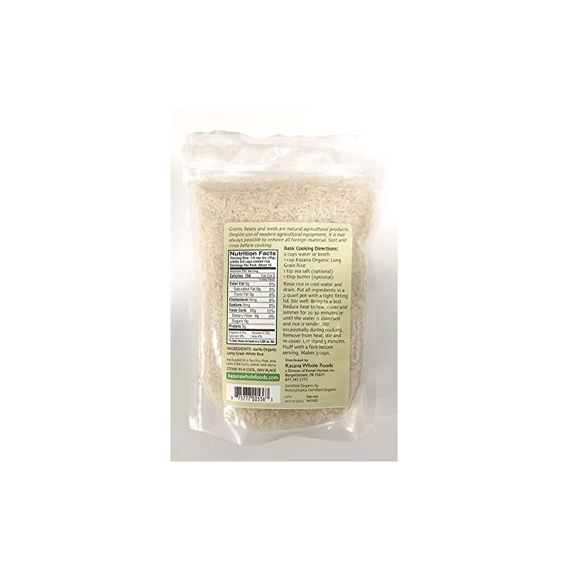 Kazana Long Grain White Rice, 100% USDA Organic, 16oz (453g)