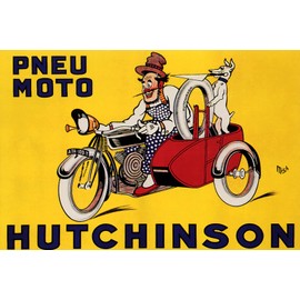 WONDERFULITEMS Canvas Pneu Moto Hutchinson Clown Dog Knife Sharpener Tire Tricycle Cycling French 16" X 24" Image Size Vintage Poster Repro Canvas Rolled UP