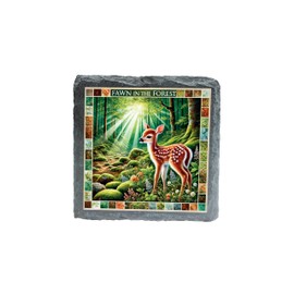 Fawn in the Forest Wildlife Art Slate Coaster with Vibrant Forest Design for Home Décor (slco-kf25-6384)